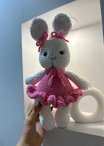 Pembe El Örgüsü Tavşan Peluş Oyuncak - Görsel 3