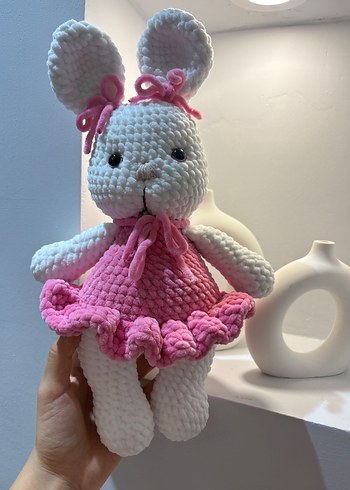 Pembe El Örgüsü Tavşan Peluş Oyuncak - Görsel 2