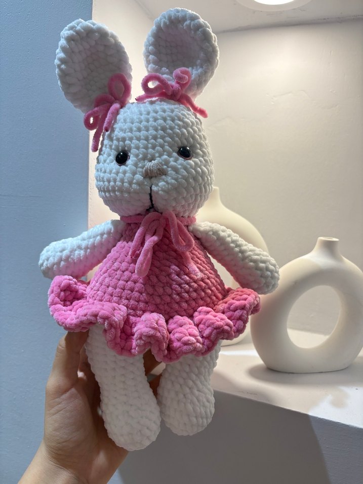 Pembe El Örgüsü Tavşan Peluş Oyuncak - Görsel 2