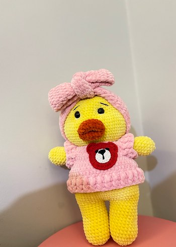 Pembe Fiyonklu Sarı Peluş Oyuncak - Görsel 4