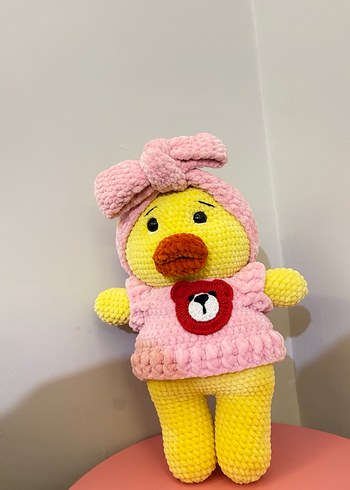 Pembe Fiyonklu Sarı Peluş Oyuncak - Görsel 3