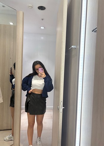 Siyah Deri Mini Etek - Görsel 2