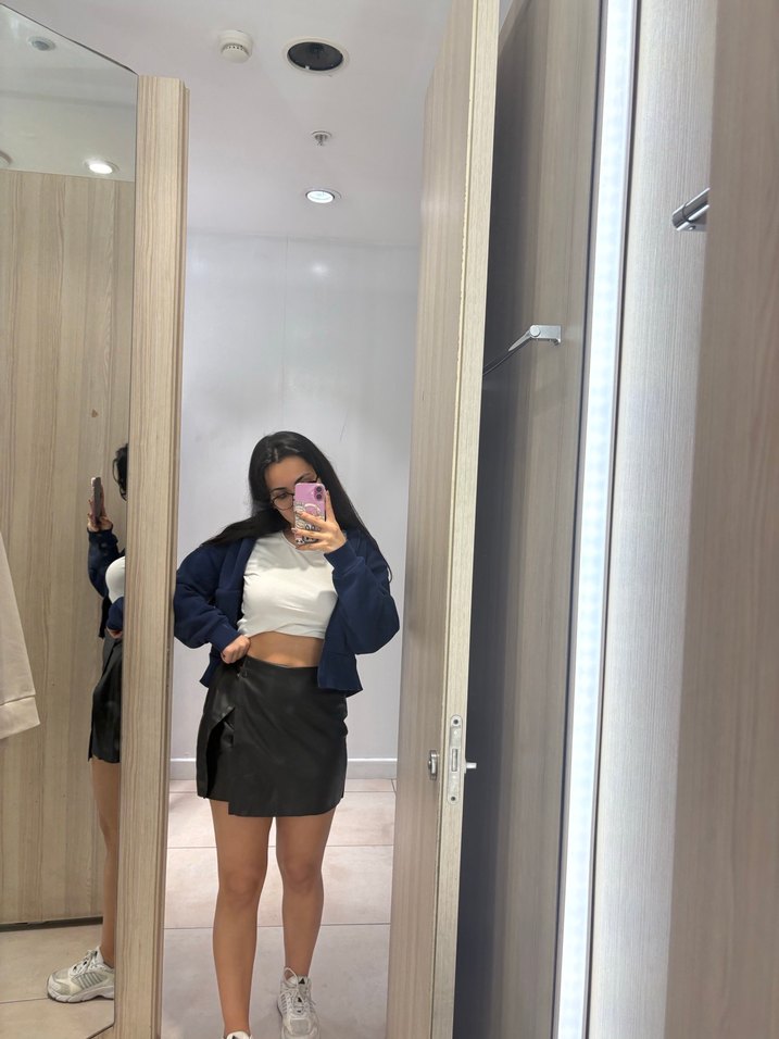 Siyah Deri Mini Etek - Görsel 2