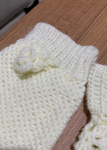 Beyaz Örgü Bohem Kadın Eldiveni - Görsel 3