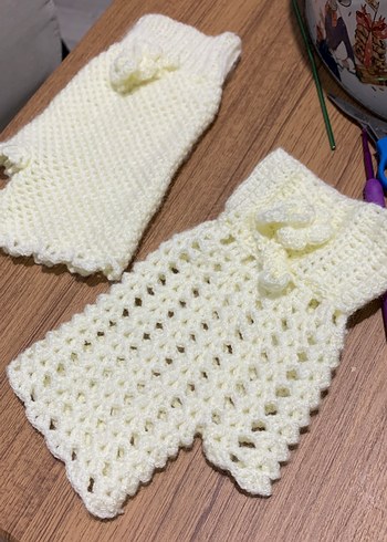 Beyaz Örgü Bohem Kadın Eldiveni - Görsel 4