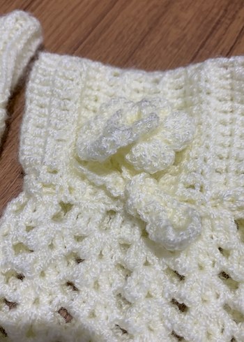 Beyaz Örgü Bohem Kadın Eldiveni - Görsel 2