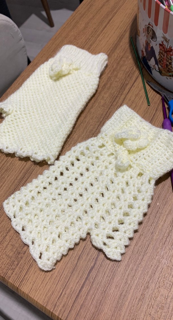 Beyaz Örgü Bohem Kadın Eldiveni - Görsel 4