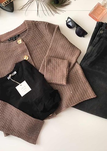 Rıver İsland Düğmeli Kahverengi Triko Kadın Hırka - Görsel 7