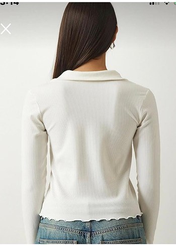 New Look marka Kadın Beyaz Uzun Kollu Polo Yaka Bluz - Görsel 2