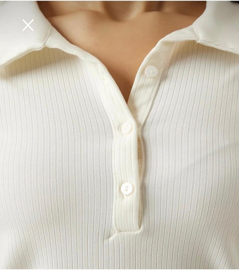 New Look marka Kadın Beyaz Uzun Kollu Polo Yaka Bluz - Görsel 4