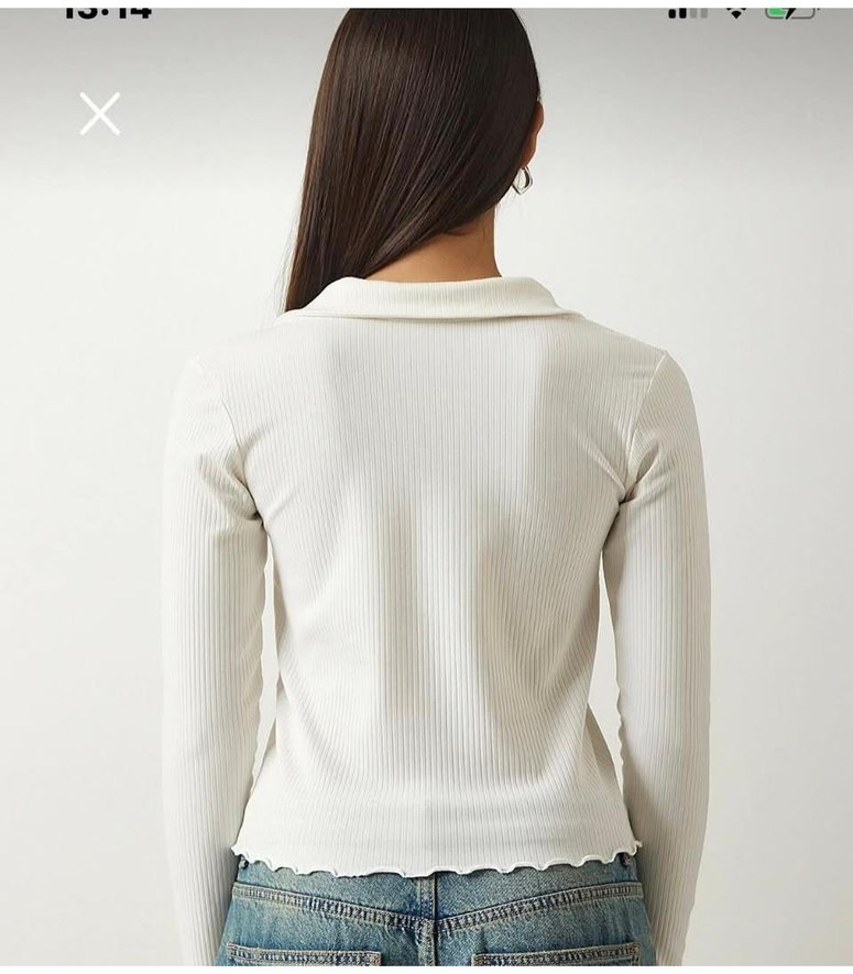 New Look marka Kadın Beyaz Uzun Kollu Polo Yaka Bluz - Görsel 2