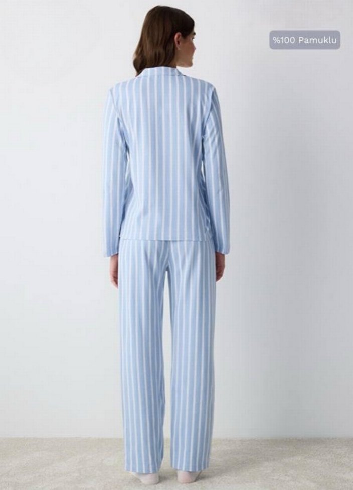 Penti marka Mavi Çizgili Uzun Kollu Kadın Pijama Takımı - Görsel 4
