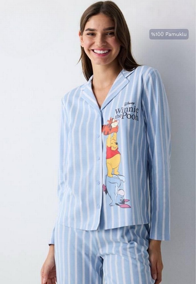 Penti marka Mavi Çizgili Uzun Kollu Kadın Pijama Takımı - Görsel 2