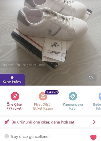 38 Beden beyaz Renk Us. Polo assn kadın spor ayakkabı