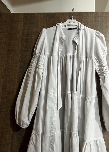 Beyaz Keten Hamile Bluzu, Fırfırlı, Bohem - Görsel 3