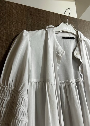 Beyaz Keten Hamile Bluzu, Fırfırlı, Bohem - Görsel 2