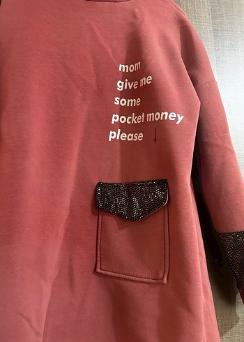 Pembe Kapüşonlu Uzun Sweatshirt - Görsel 2