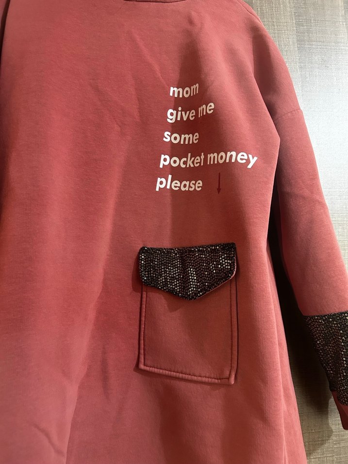 Pembe Kapüşonlu Uzun Sweatshirt - Görsel 2