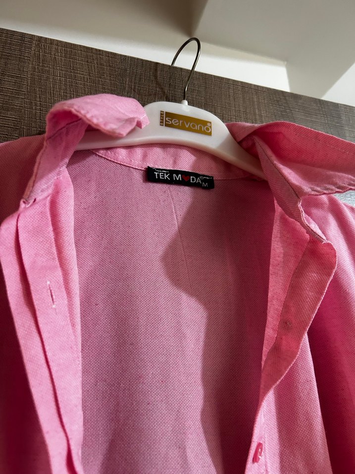 Pembe Uzun Keten Gömlek - Görsel 2