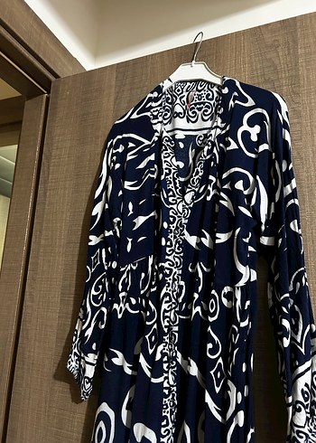 Desenli Lacivert Uzun Bohem Elbise - Görsel 2