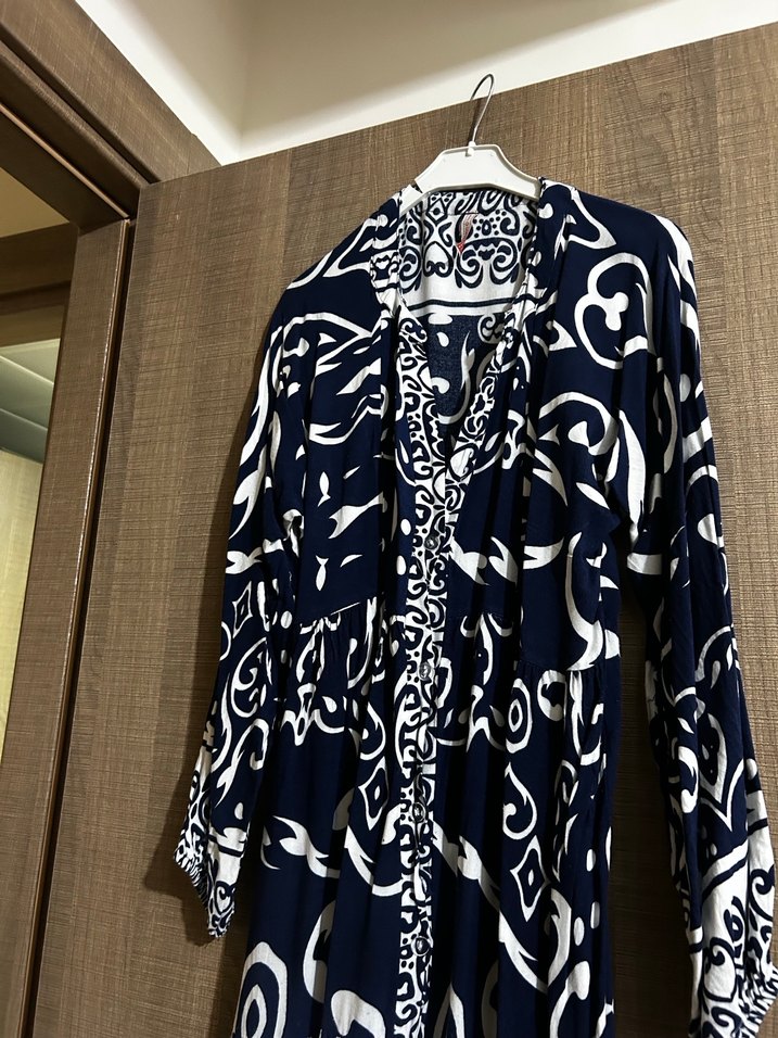 Desenli Lacivert Uzun Bohem Elbise - Görsel 2