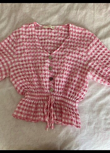 Sateen pembe büzgülü bluz