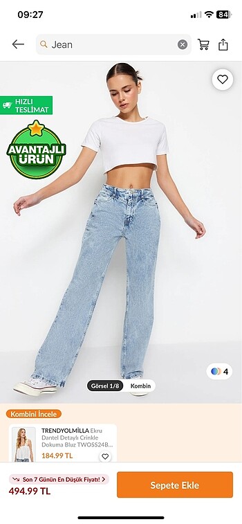 Trendyolmilla mavi bel detaylı yüksek bel wide leg jeans