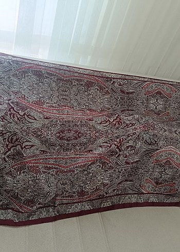 Bordo Etnik Desen  Şal - Görsel 3