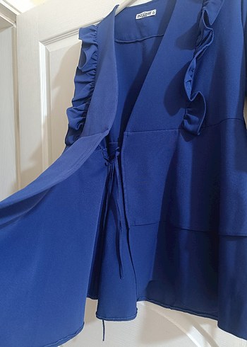 Fırfırlı Lacivert Kadın Takım Elbise - Görsel 6