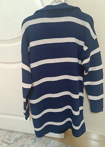 Çizgili lacivert Beyaz  Kadın Triko Kazak - Görsel 3