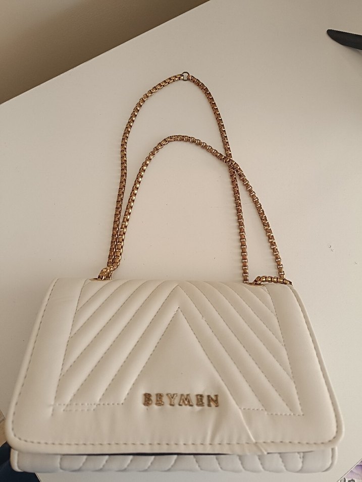 Zincir Detaylı Beyaz Deri Kadın Çanta - Görsel 2