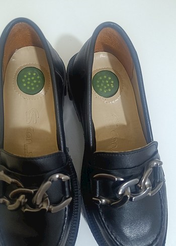 36 Beden siyah Renk Zincir Detaylı Siyah Deri Kadın Loafer