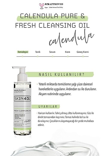 Skin 401 Kalendula Saf&Tazeleyici Cilt Temizleme Yağı