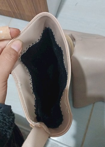 Bej Deri Kadın Dizüstü Bot Blok Topuklu - Görsel 4