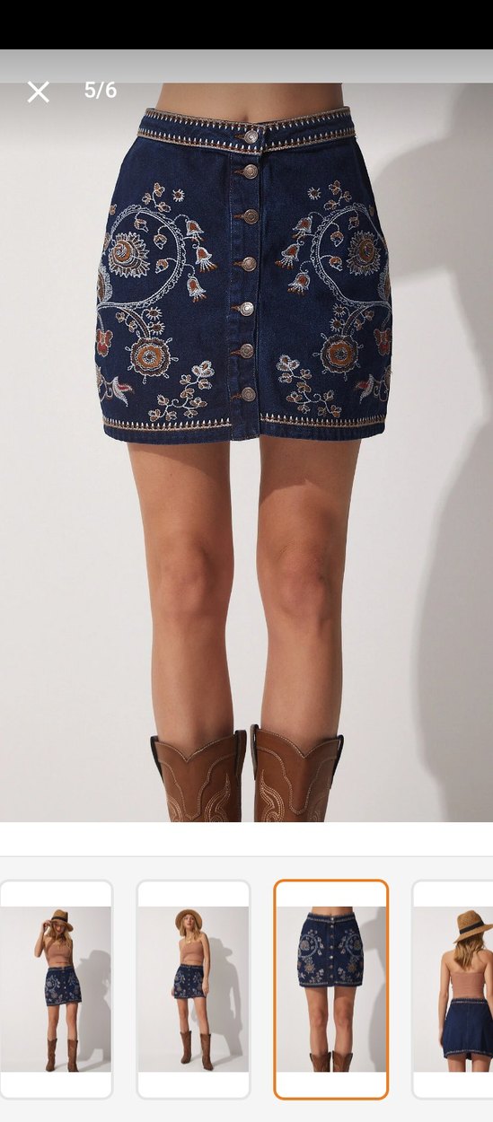 Bohem Stil Lacivert Mini Kot Etek - Görsel 2