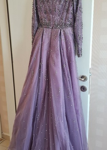 Uzun Kollu Mor Drapeli Nişan Elbisesi - Görsel 5