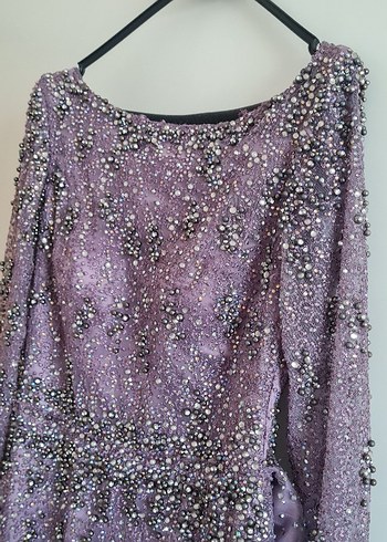 Uzun Kollu Mor Drapeli Nişan Elbisesi - Görsel 4