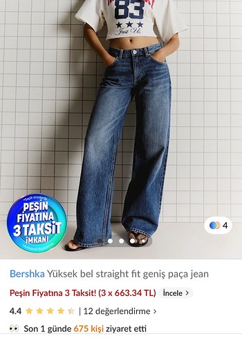 Bershka Yuksek Bel Genis Paca Jean