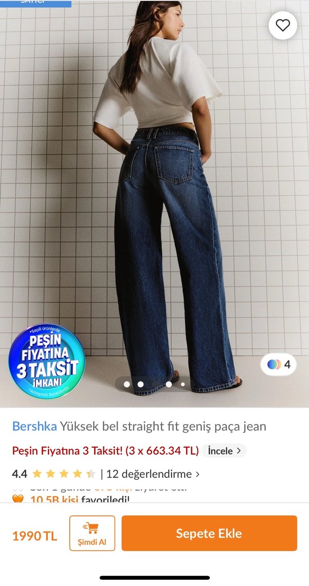 Bershka Yüksek Bel Geniş Paça Jean — görsel 2/3