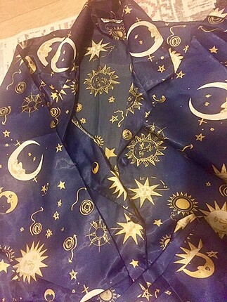 Güneş Ay Yıldız Desenli Saten Pijama Takımı Asos Pijama / Gecelik %20  İndirimli - Gardrops