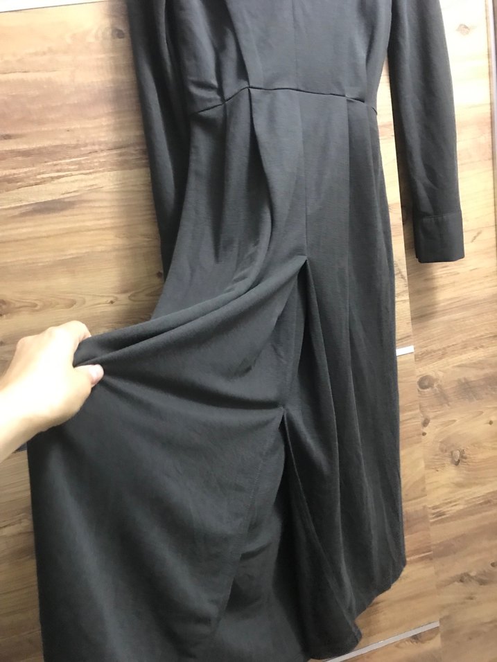 Kadın Haki  Uzun Kollu Uzun Elbise - Görsel 2