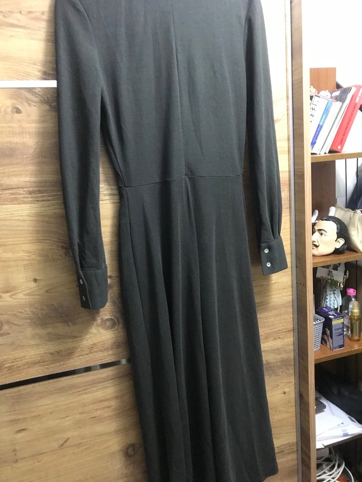 Kadın Haki  Uzun Kollu Uzun Elbise - Görsel 4