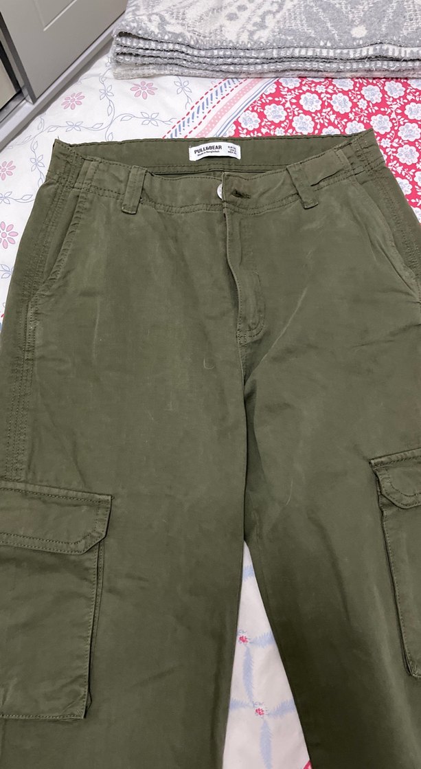 Kadın Haki Kamuflaj Kemerli Rahat Pantolon - Görsel 2