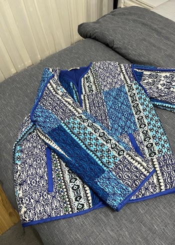 Bohem Desenli Mavi Kadın dış giyim - Görsel 3