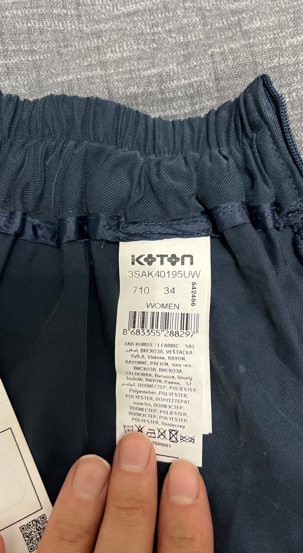 Drapeli Lacivert Keten Kadın Pantolon - Görsel 3