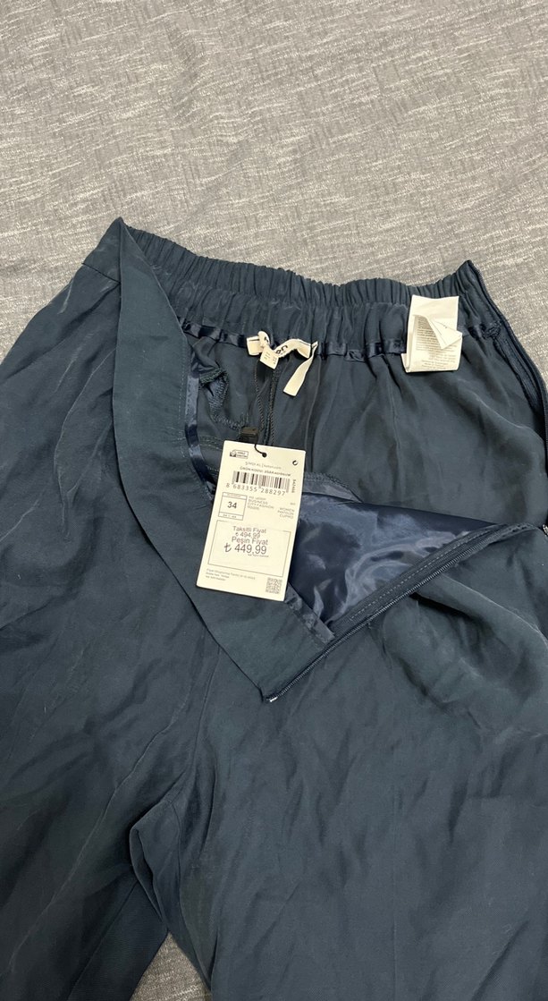 Drapeli Lacivert Keten Kadın Pantolon - Görsel 2