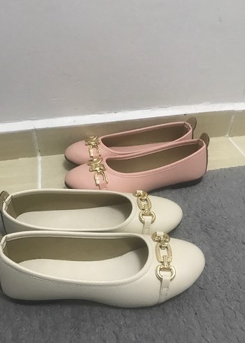 Diğer Bej ve Pembe Tokalı Kadın Düz Ayakkabı