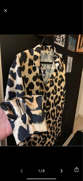 Leoparlı koton saten gömlek