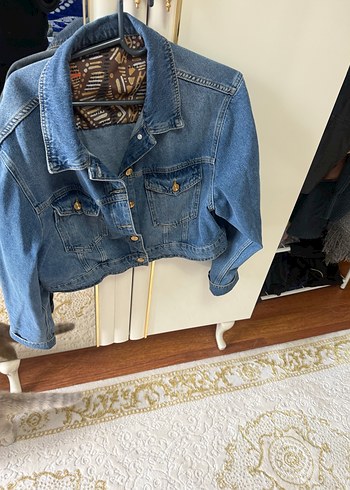 Düğmeli Mavi Kadın Kot Ceket - Görsel 4