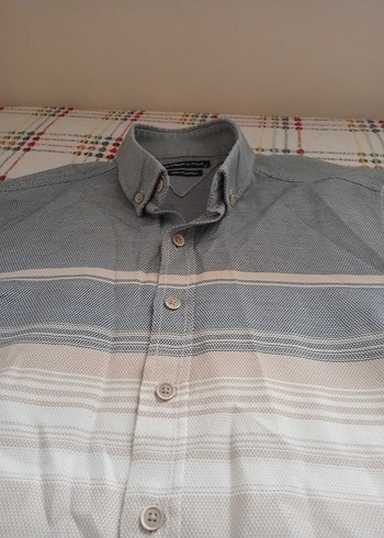 Gri Beyaz uzun Kollu Pamuklu Erkek Gömlek - Görsel 5
